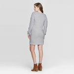 Xhilaration Women's Long Sleeve V-Neck Lace-Up Sweater Mini Dress