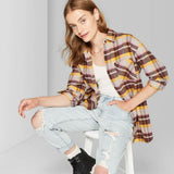 Wild Fable Women's Plaid Long Sleeve Button Down Heavyweight Flannel Shirt