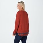 Joan Rivers Plus Size Long Sleeve Sweater With Plaid Cuffs And Hem