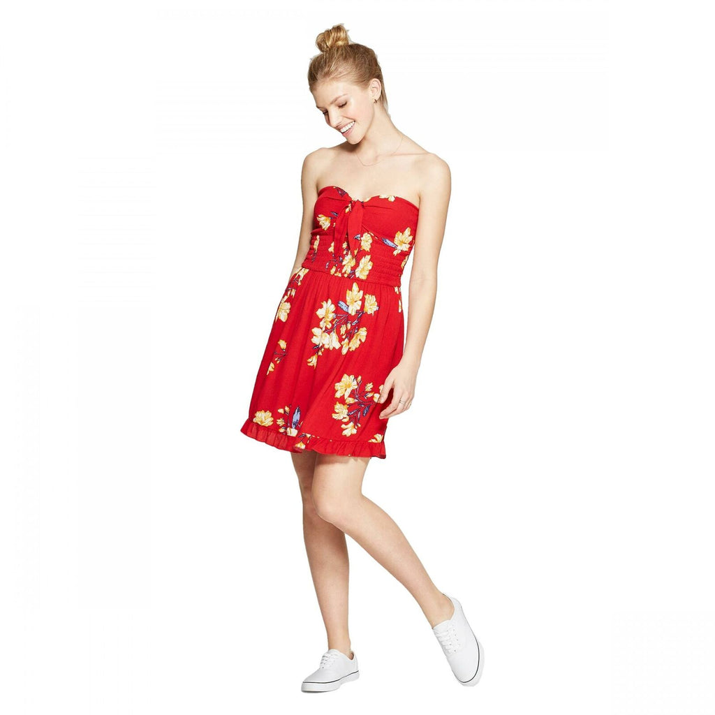 Xhilaration Women's Floral Print Tie Front Strapless Mini Dress. J1236 – Biggybargains