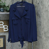 INC International Concepts Plus Size Tie Front Blouse Navy 3X