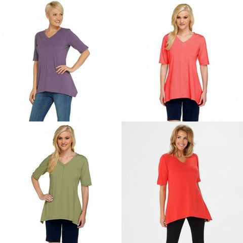 Denim & Co. Women's Perfect Jersey V-neck Trapeze Hem Knit Top