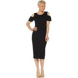 Du Jour Women's Scoop Neck Cold Shoulder Rib Knit Midi Dress Black Small