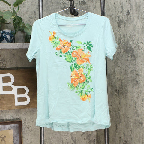 Lemon Way Women's Floral Print T-Shirt Blue Medium