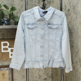 DG2 by Diane Gilman Ruffle Hem Stretch Denim Jean Jacket Chambray Plus 1X