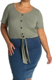 Curvy Sense Women's Plus Size Button Front Tie Hem Top