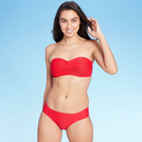 Kona Sol Women's Mid Coverage Ribbed Tab Hipster Bikini Bottom