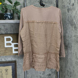 LOGO by Lori Goldstein Lavish Button-Front Woven Top With Knit Sleeves