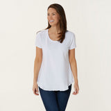 Isaac Mizrahi Live! Scoop Neck Curved Ruffle Hem Knit Top White XS