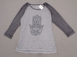 Zoe + Liv Women's 3/4 Sleeve HAMSA HAND of God Raglan Graphic Baseball T-Shirt