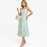 August Sky Women's Decorative Tie Straps Midi Dress Mint Green Multi S