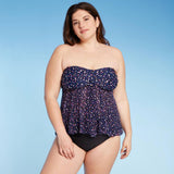 Kona Sol Plus Size Strapless Mesh Flyaway Tankini Top Blue Animal 24W
