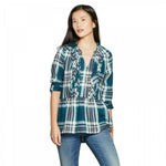 Knox Rose Women's Plaid 3/4 Sleeve Popover Flannel Shirt Top Blouse