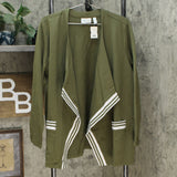 Denim & Co. Women's Plus Size Active Stripe Rib Trim Open Front Knit Jacket