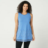 LOGO by Lori Goldstein Embellished Knit Tank Top with Chiffon Hem Blue Small