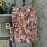 NWT Belle By Kim Gravel Women's Tapestry Print Ruffle V-Neck Blouse. A367279 L