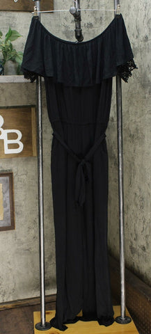 Colleen Lopez Women's Off the Shoulder Jumpsuit With Lace Detail Black Medium