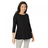 Dennis Basso Caviar Crepe 3/4-Sleeve Peplum Top