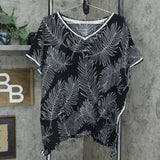 Cuddl Duds Sun Cool Breeze Short-Sleeve Top Black Palm Large
