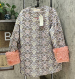 LaBellum by Hillary Scott Women's Plus Size Faux Fur Cuffs Jacquard Topper Jacket