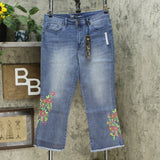 DG2 by Diane Gilman Women's Neon Embroidered Kick Flare Crop Jeans