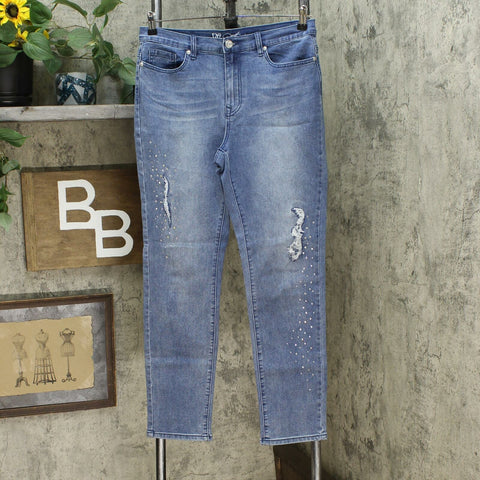 DG2 by Diane Gilman Embellished Distressed Anniversary Jeans Midtone 8