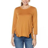 DG2 by Diane Gilman Women's Plus Size Ruffled Knit Hi Low Hem Top