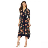 Nina Leonard Women's Plus Size Printed Miracle Matte Jersey Faux Wrap Dress