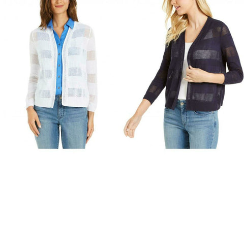 NWT Charter Club Women's Tonal Stripe Open Front Cardigan Sweater. 100093738MS L