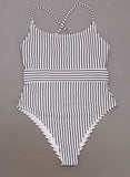 Shade & Shore Strappy Back Striped One Piece Swimsuit White / Black Large