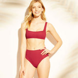 Xhilaration Women's Ribbed Texture High Waist Bikini Bottom