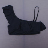 Kona Sol Women's Ruffle One Shoulder Bikini Top Black Medium