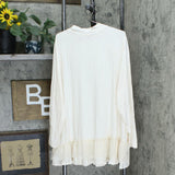 LOGO by Lori Goldstein Plus Size Flocked Mesh Tiers Ruffle Knit Tunic Top