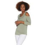 Lisa Rinna Collection Women's Off-the-Shoulder Knit Top Shadow Green XS