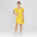 A New Day Women's Ruffle Sleeve Shift Dress Linen Yellow 12