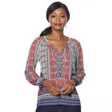 Daniel Rainn Women's Smocked Neck Long Sleeve Peasant Top