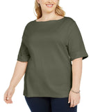 Karen Scott Plus Size Cotton Cuff Elbow Sleeve Knit Top