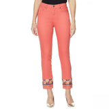 DG2 by Diane Gilman Women's Tall Cropped Embroidered Hem Ankle Jeans