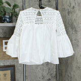 Endless Rose Womens Louvre Lace-Inset 3/4 Sleeve Blouse Top White Small
