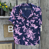 Stars Above Women's Soft Floral Print Notch Collar Cropped Pajama Set Blue M