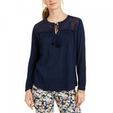 Charter Club Women's Tassel Tie Eyelet Yoke Top