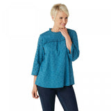 LOGO by Lori Goldstein Eyelet Woven Blouse With Ruffle Detail
