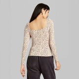 Wild Fable Women's Floral Print Long Sleeve Square Neck Blouse