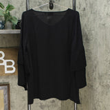 Joan Rivers Women's V-Neck Two Tiered Top With Pleated Sleeves