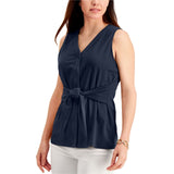 Charter Club Women's Button Up Tie Front Sleeveless Top