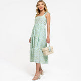 August Sky Women's Decorative Tie Straps Midi Dress Mint Green Multi S