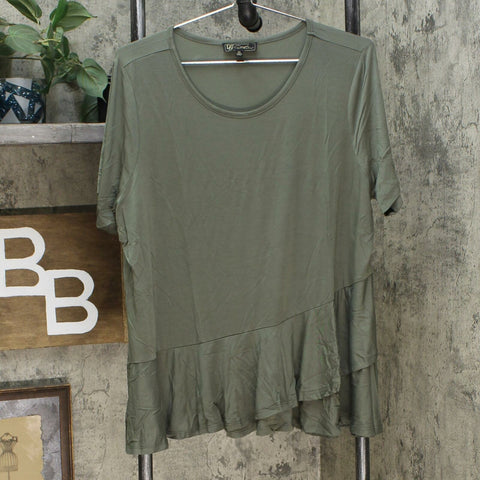 DG2 by Diane Gilman Women's Sustainable Bamboo Crossover Peplum Top Olive XL