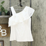MOTTO Women's Asymmetrical Flounce Eyelet Top