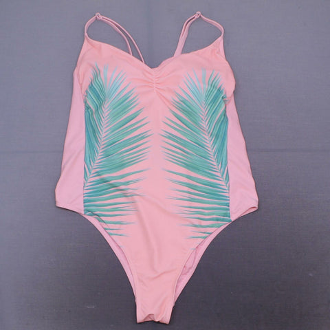 Xhilaration Plus Size Palm Print Scoop Back One Piece Swimsuit Pink 20W