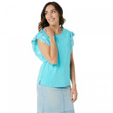 Belle by Kim Gravel Women's Slub Knit Eyelet Flutter Sleeve Top